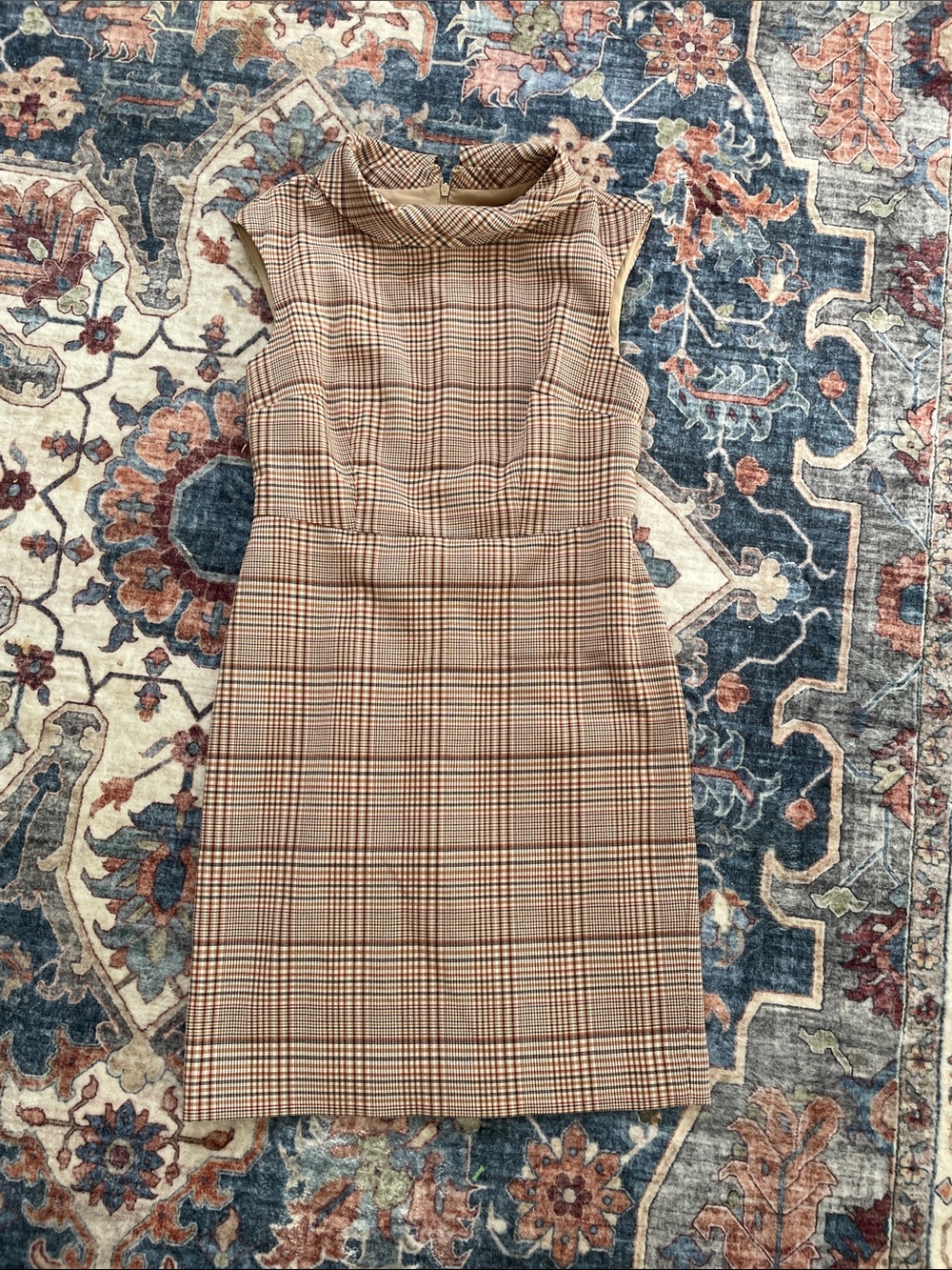 Ann Taylor Factory Plaid Midi Sheath Dress in Tan and Black